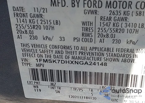 2022 Ford Explorer Xlt из США, поврежденный, VIN 1FMSK7DHXNGA24148